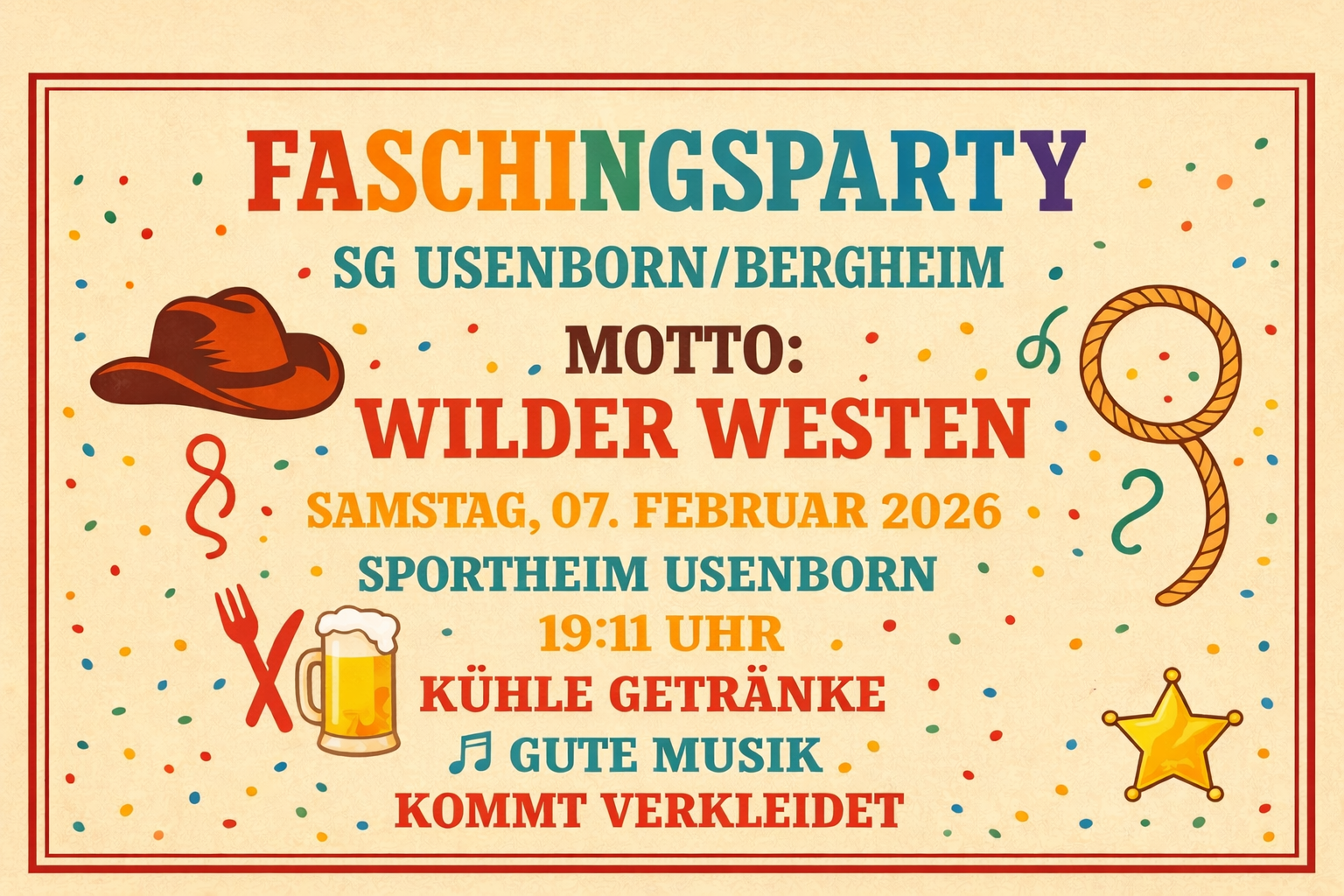 20260106 Beitragsbild Faschingsparty im Sportheim Usenborn